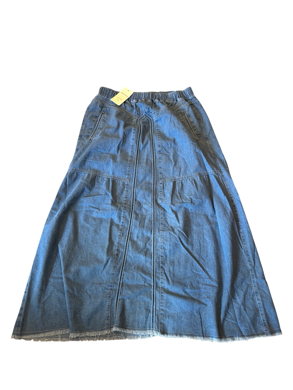 ebossy Women's Frayed Hem A-Line Distressed Maxi Denim Skirt Size XL NWT - Picture 4 of 7